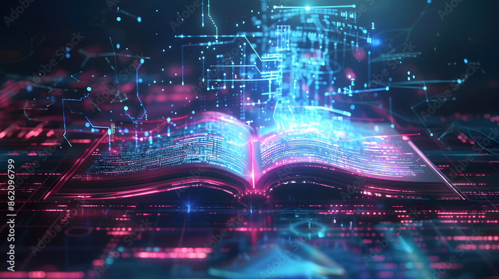 Obraz premium Modern digital books for learning in the style of the digital future change the traditional way of education. AI generated image