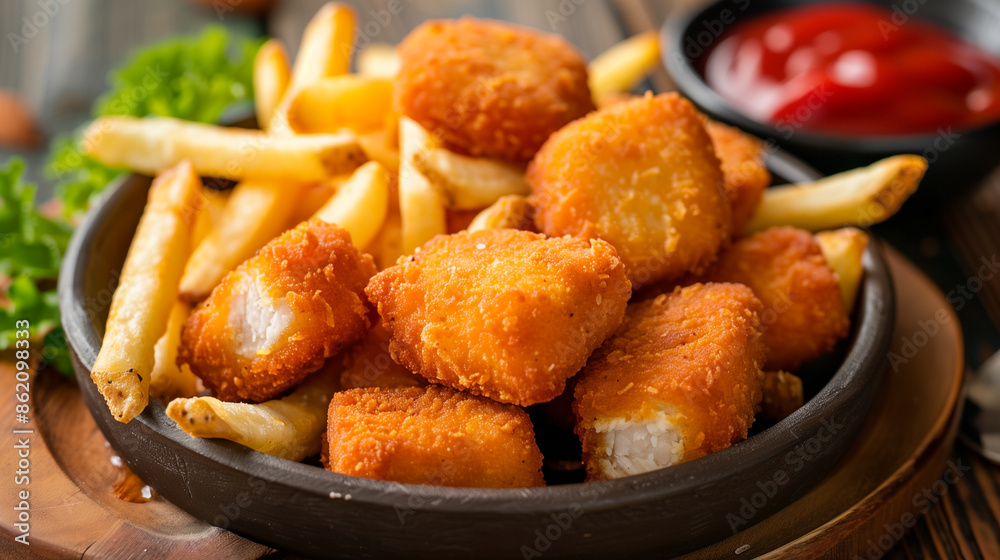 chicken nuggets with French fries chicken nuggets with French fries