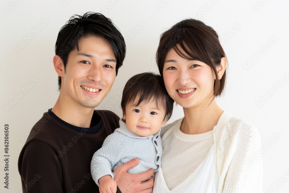 Happy Asian Family Portrait with Baby. Generative AI. Happy Asian Family Portrait with Baby. Generative AI.