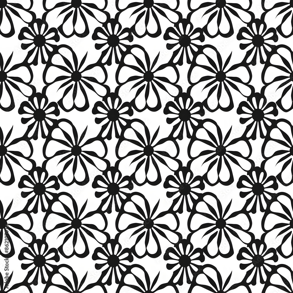 日本風の背景画像、紺黒色の花柄シームレスパターン素材 日本風の背景画像、紺黒色の花柄シームレスパターン素材