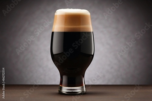 Beer: A short, wide glass filled with a dark, rich stout, with a creamy tan head.