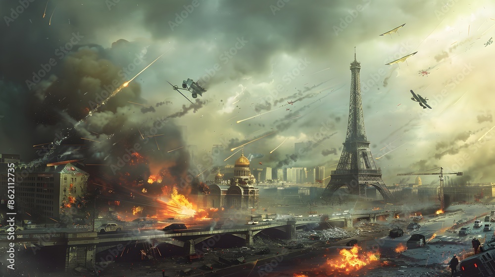 Fototapeta premium Global Geopolitical Turmoil The Devastating Aftermath of World War III