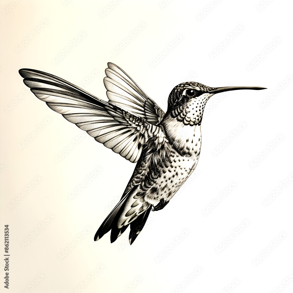 Naklejka premium silhouette hummingbird in flight against sky on white