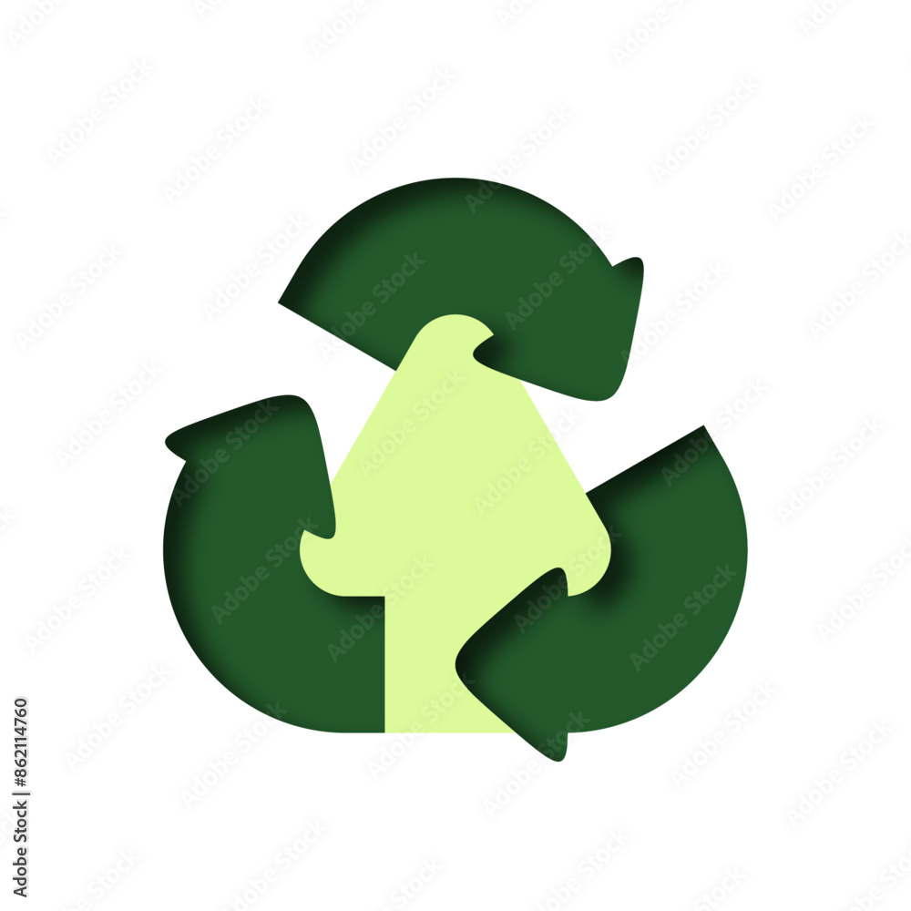 Recycle sign. Green Arrow. Paper art style. Sustainable concept of Green energy, ecology and environment. Vector Illustration. Recycle sign. Green Arrow. Paper art style. Sustainable concept of Green energy, ecology and environment. Vector Illustration.