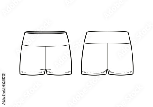 Shorts with Waistband Flat Technical Sketch CAD