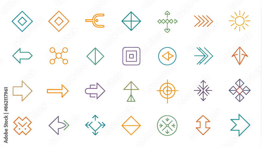 Line Arrow vector icon set in thin line style. Line Arrow vector icon set in thin line style.