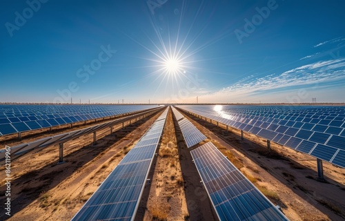 Reflective Solar Panels Under A Bright Summer Sky