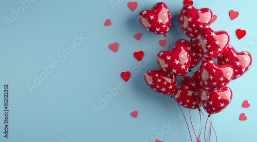 Red Heart Balloons With White Stars on a Blue Background