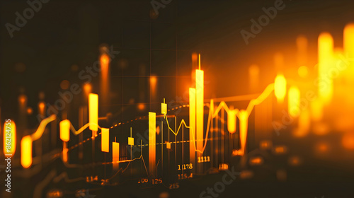 Uptrend Financial Market Candlestick Chart with Golden Background  Abstract digital showcasing a rising market trend and positive economic growth