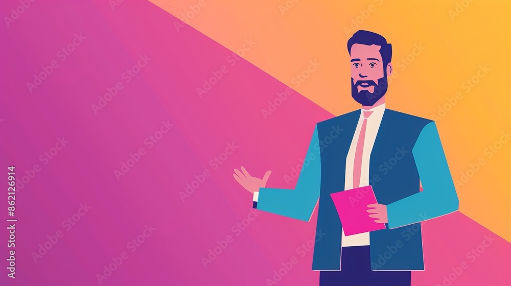 Man in Suit with a Colorful Background Presenting a Pink Folder Man in Suit with a Colorful Background Presenting a Pink Folder