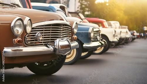 Wallpaper Mural A row of cars in close-up. A fragment of the front part of a classic car Torontodigital.ca