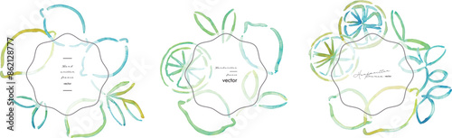 水彩画。水彩タッチのレモンイラスト。レモンのベクター線画。水彩タッチの夏レモンフレーム。Watercolor painting. Lemon illustration with watercolor touch. Lemon vector line drawing. Summer lemon frame with watercolor touch.