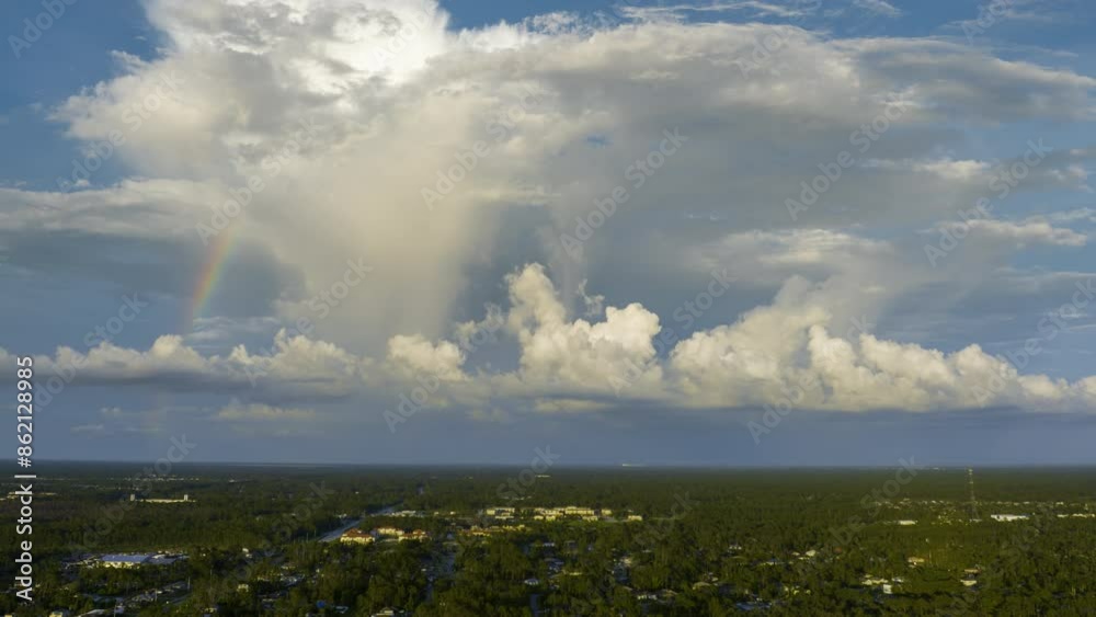 Blue sky with flying white clouds over Florida suburbs. Colorful summer skyscape Blue sky with flying white clouds over Florida suburbs. Colorful summer skyscape
