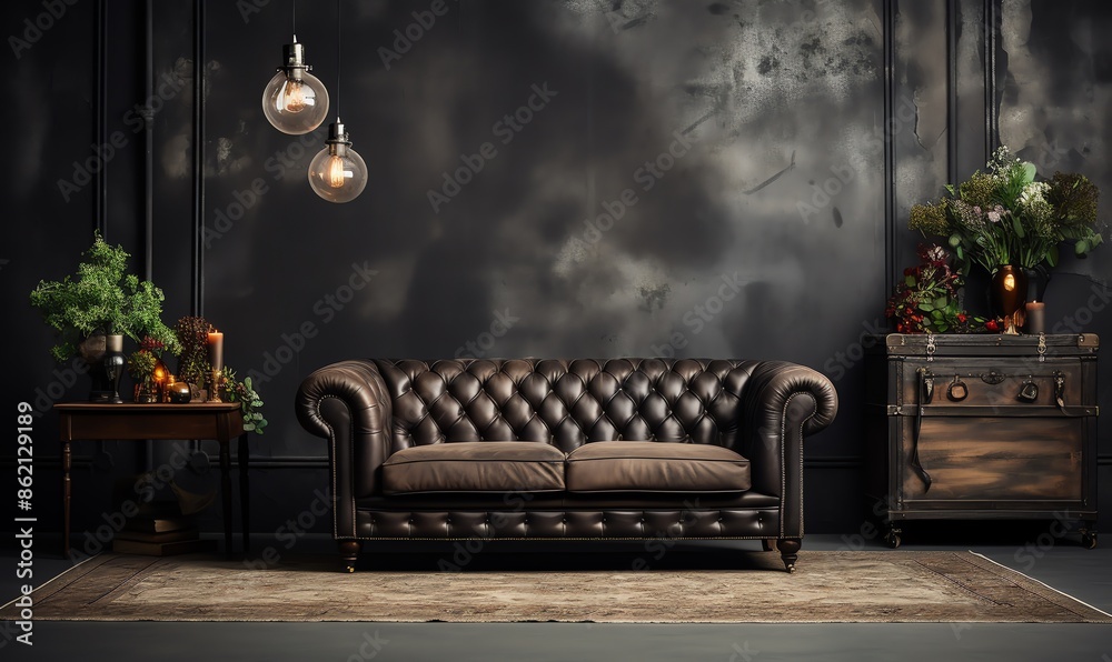 Obraz premium Leather Chesterfield Sofa in a Vintage Interior