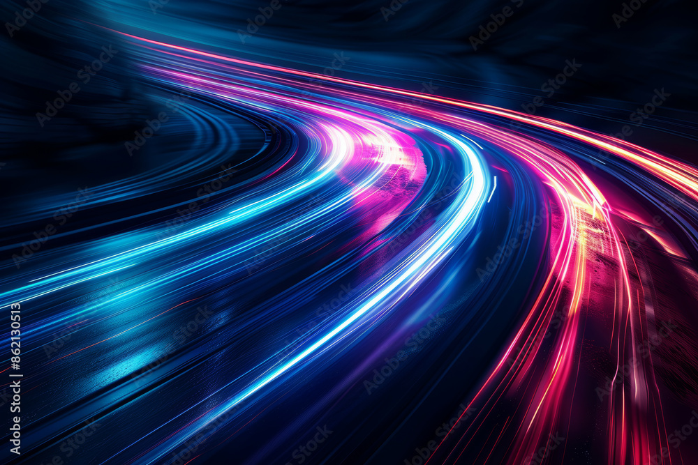 Dynamic Long Exposure Highway at Night with Neon Light Trails Dynamic Long Exposure Highway at Night with Neon Light Trails