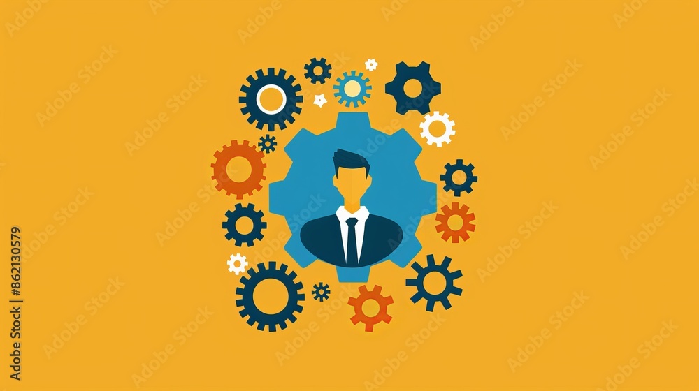 Businessman Surrounded by Gears Businessman Surrounded by Gears