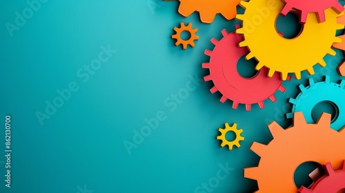 Colorful Gears on a Teal Background