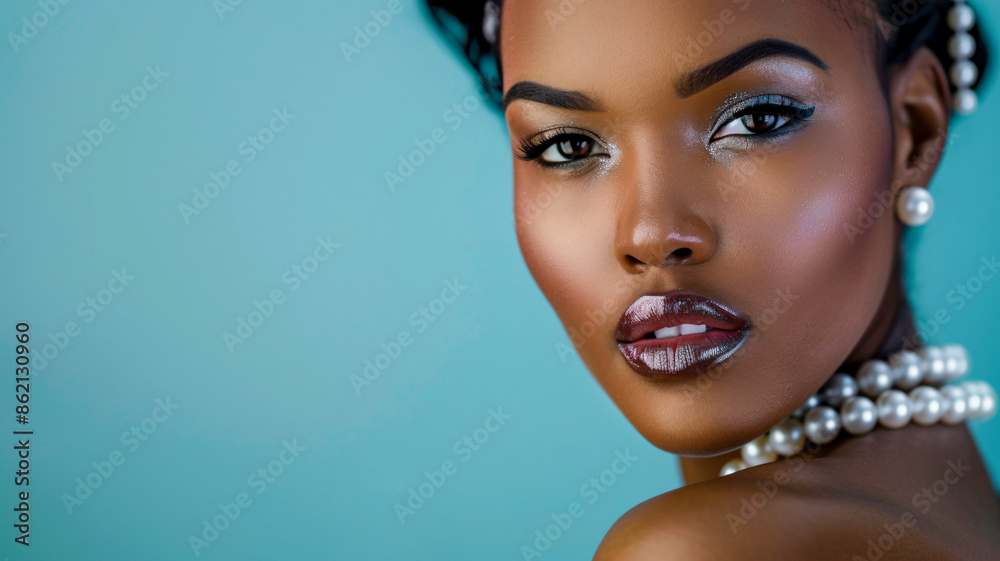Afro female model with pearl and glam makeup Afro female model with pearl and glam makeup
