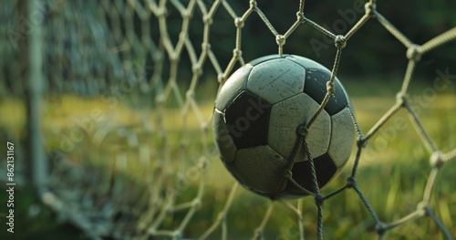 A soccer ball rests on the lush green field of a stadium, poised for action in the midfield, creating the perfect backdrop for football match design and decoration.