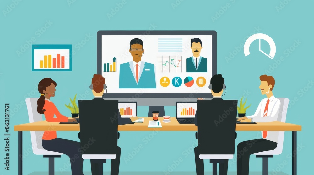 Business Team Participating in a Video Conference Meeting Business Team Participating in a Video Conference Meeting