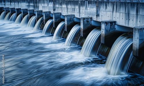 Obraz na płótnie water flowing from the dam-generative ai