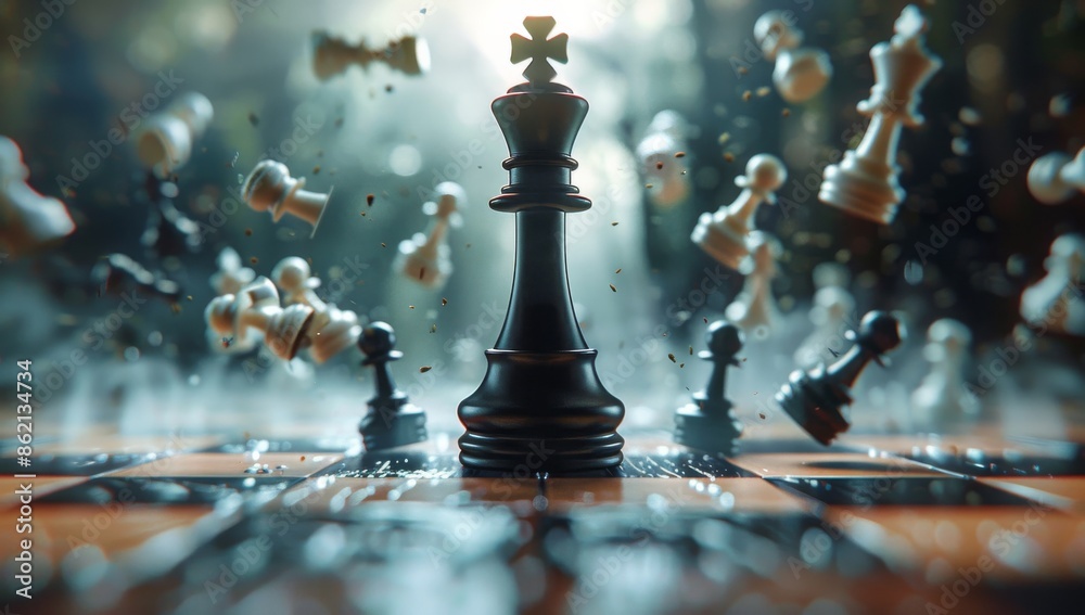 Black Chess Queen Stands Tall Amidst the Chaos of the Game Black Chess Queen Stands Tall Amidst the Chaos of the Game