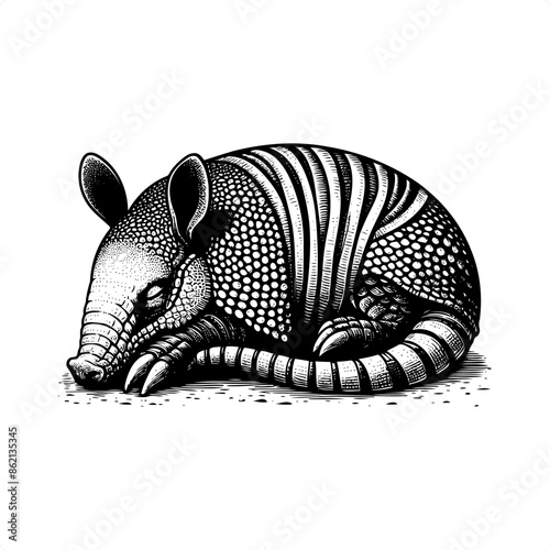 Armadillo in black and white animal drawing,