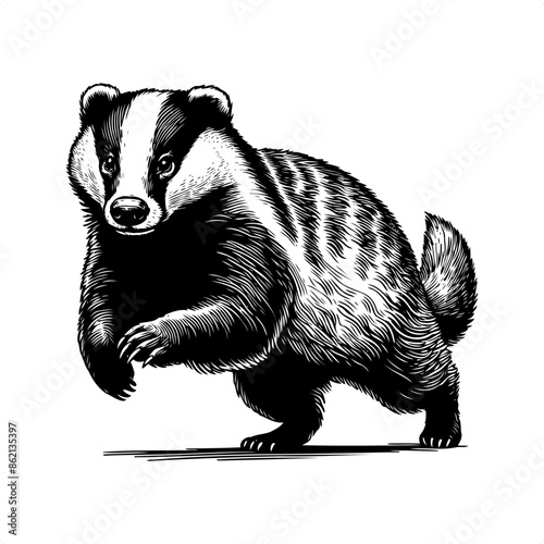 Badger in black and white animal drawing,