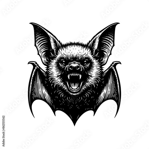 Bat in black and white animal drawing,