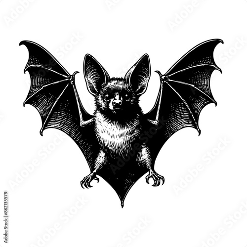 Bat in black and white animal drawing,