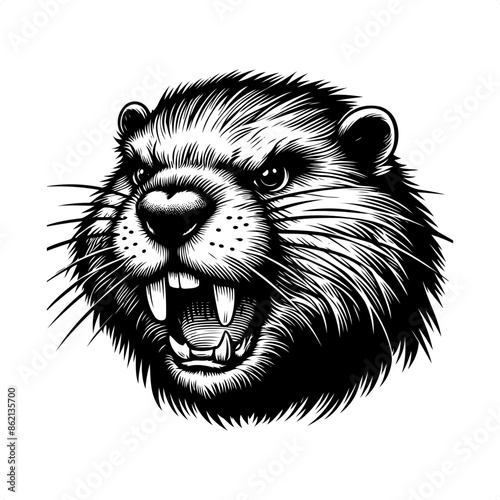 Beaver in black and white animal drawing,