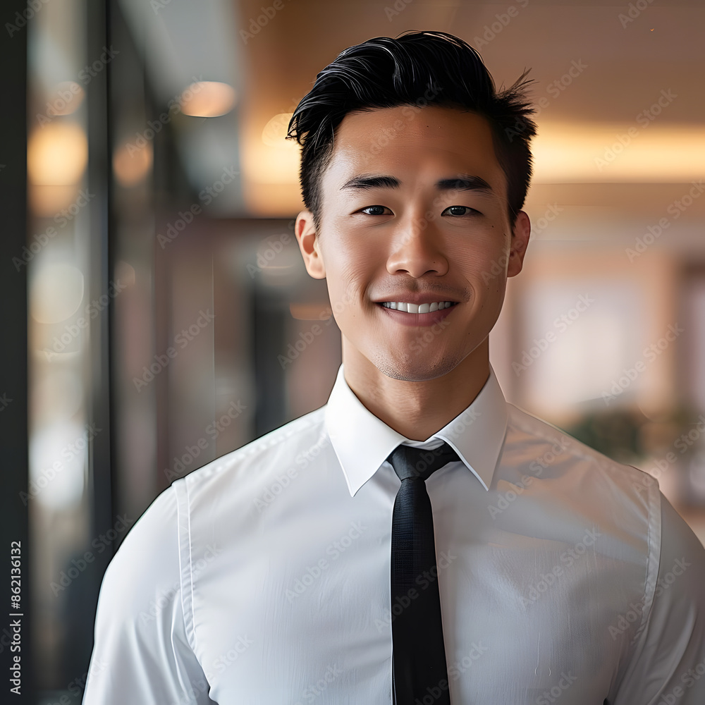A confident young Asian businessman in a modern office setting, exuding professionalism and determination. A confident young Asian businessman in a modern office setting, exuding professionalism and determination.