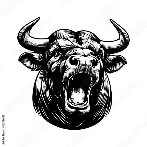 Bull in black and white animal drawing,