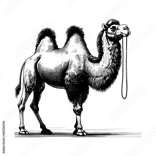 Camel in black and white animal drawing,
