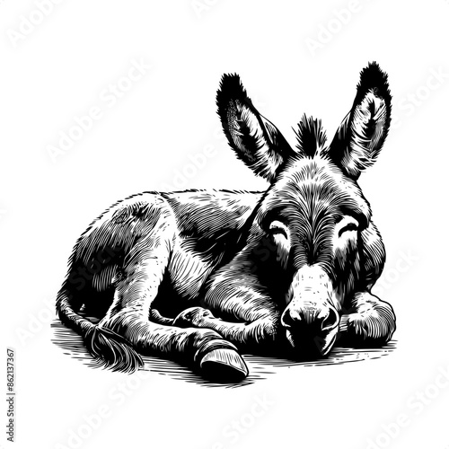 Donkey in black and white animal drawing,