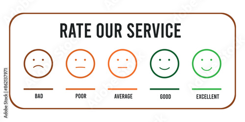 Sad and smile rate scale emotion emoji icon vector file, Rate our service, Feedback rate excellent, good, average, poor, bad reaction 