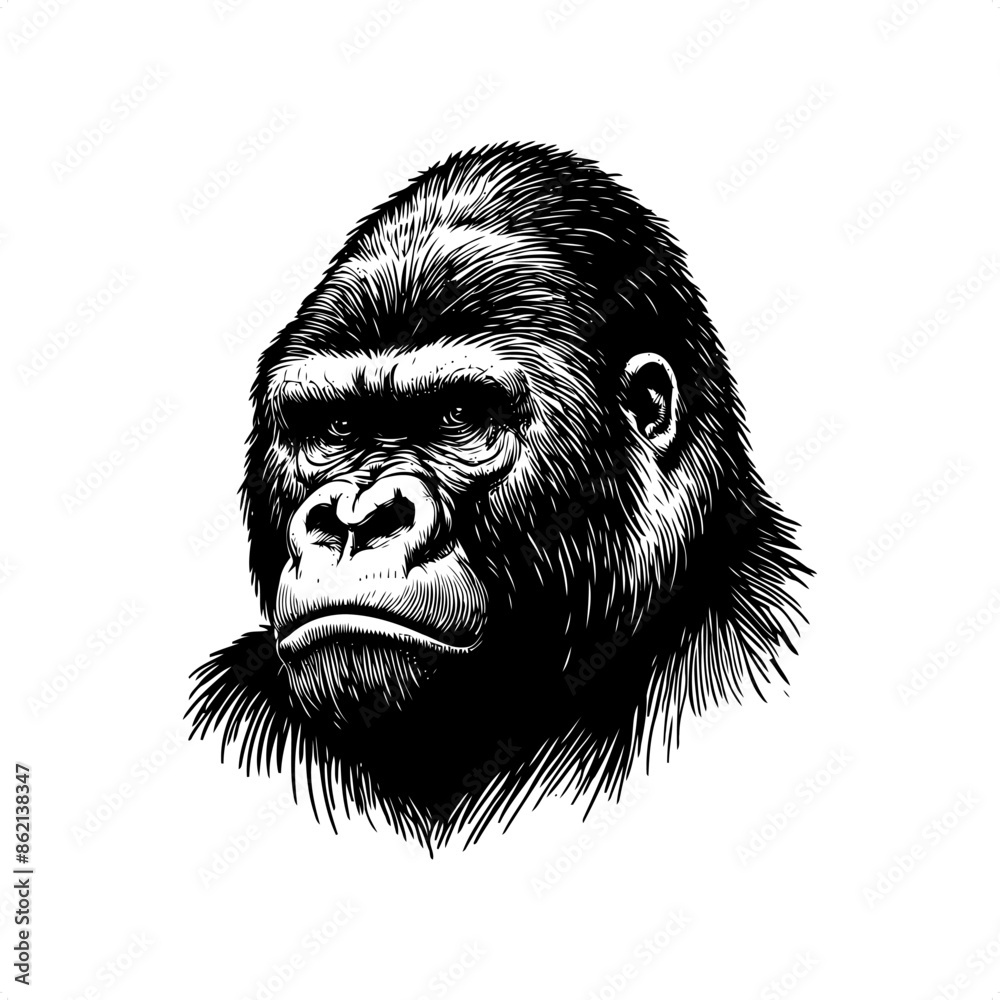 gorilla in black and white animal drawing, gorilla in black and white animal drawing,