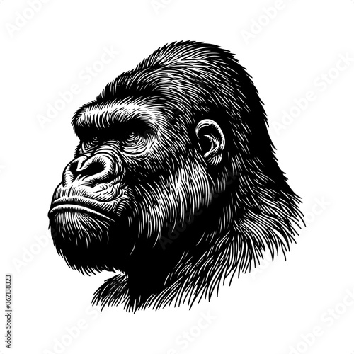 gorilla in black and white animal drawing,