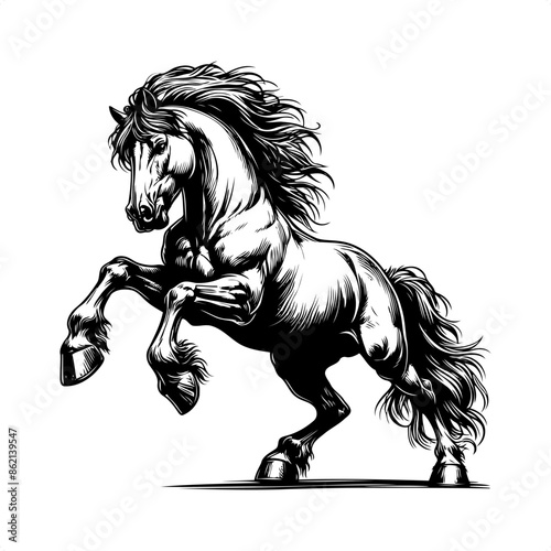 Horse in black and white animal drawing,