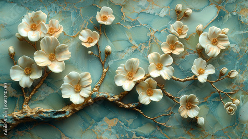 panel wall art, wall decoration, marble background with flowers designs