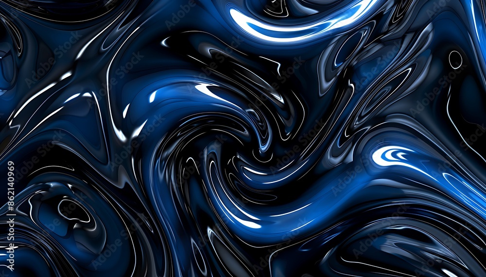 Dark blue and black swirling shapes with a glossy texture Dark blue and black swirling shapes with a glossy texture