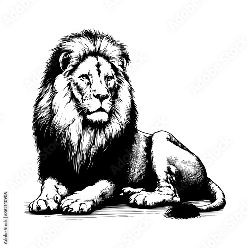 Lion in black and white animal drawing,