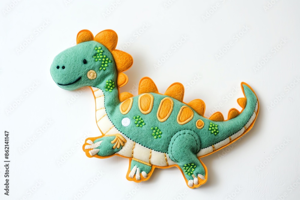 Fototapeta premium embroidered art of cute dinosaurus cute Pachycephalosaurus, embroidered, fashion, art, textile, dinosaur, design, vector, fabric, retro, decoration, print, illustration, graphic,, kids