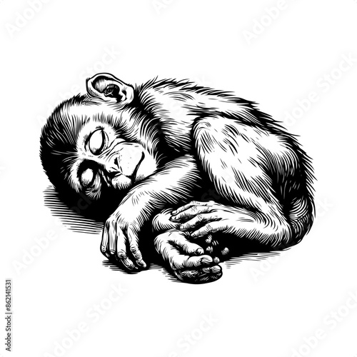 monkey in black and white animal drawing, photo