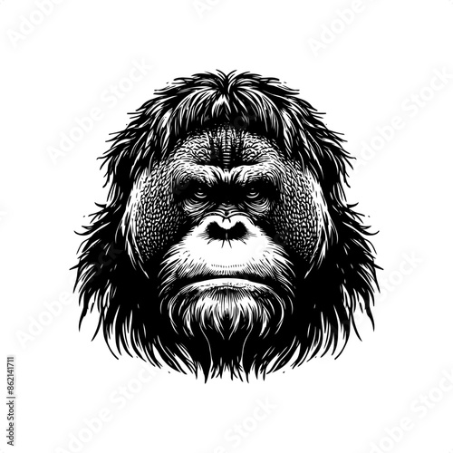 orangutan in black and white animal drawing,