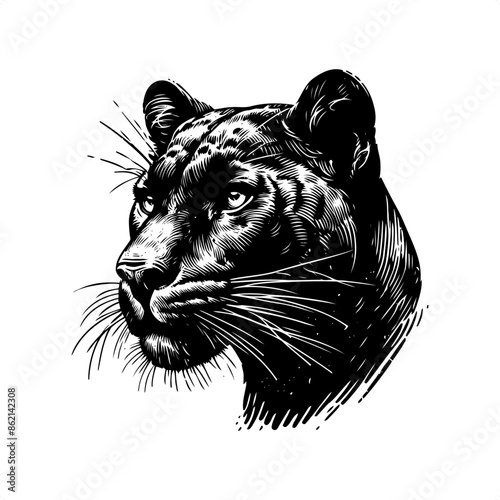 Panther in black and white animal drawing,