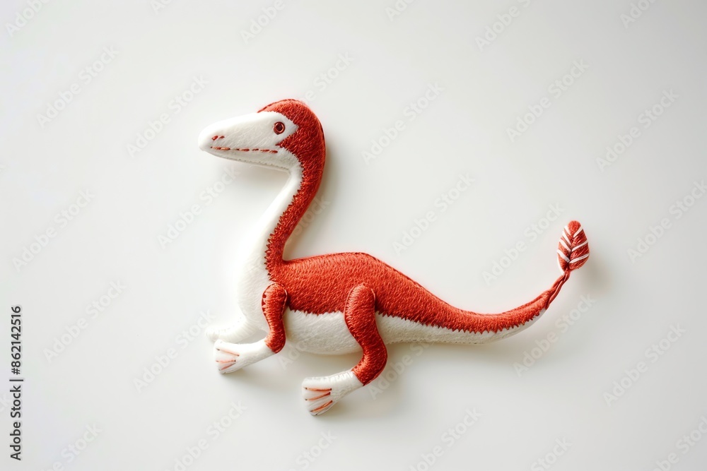 Fototapeta premium embroidered art of cute dinosaurus cute Oviraptor, embroidered, fashion, art, textile, dinosaur, design, vector, fabric, retro, decoration, print, illustration, graphic,, kids