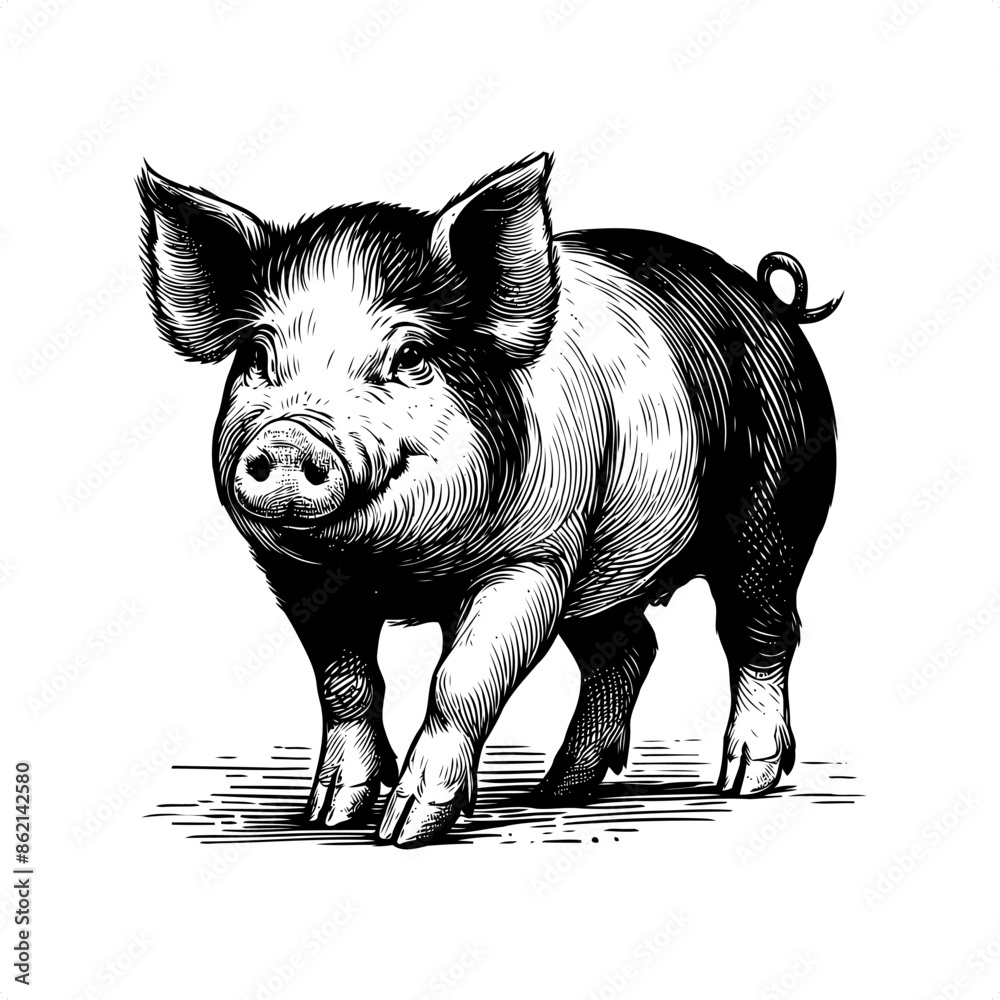 pig in black and white animal drawing, pig in black and white animal drawing,