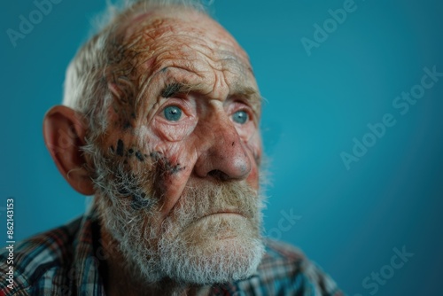 Old man with a mustache and plaid shirt