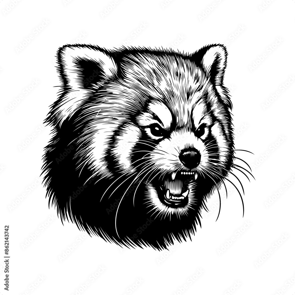 red panda in black and white animal drawing, red panda in black and white animal drawing,